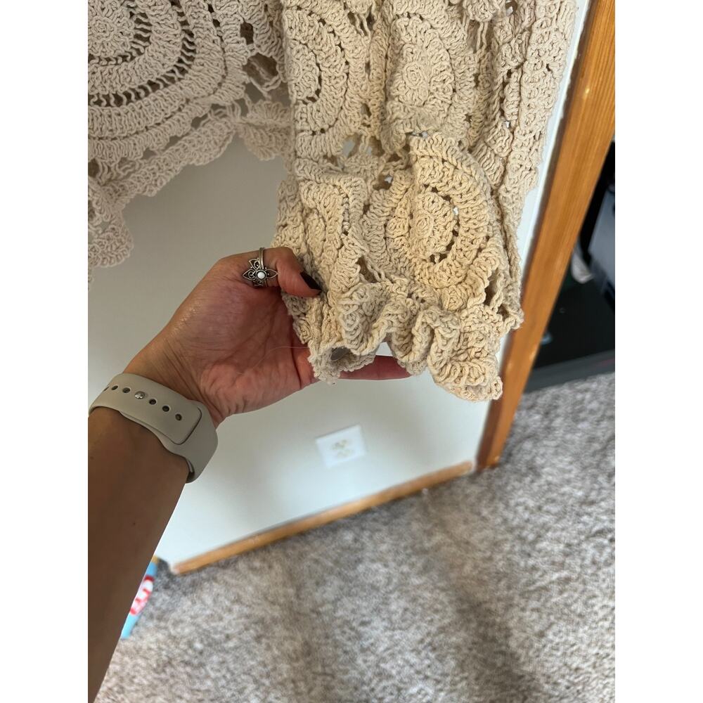 Crochet Cardigan Cottagecore Boho Hippie Women's XL Open Knit Cream Off White - Picture 3 of 6